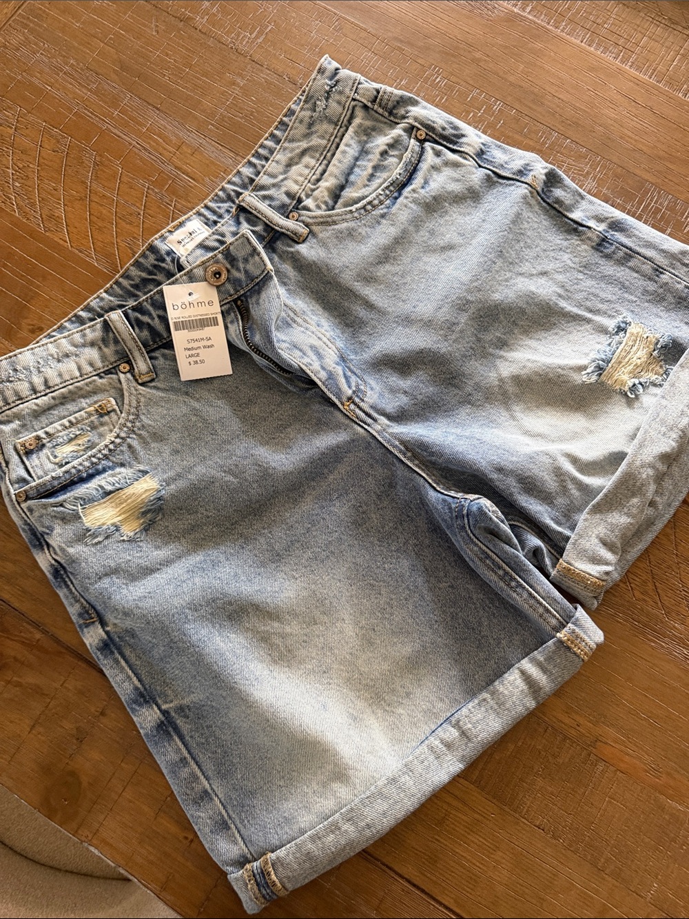bohme Light Wash Distressed Denim Shorts